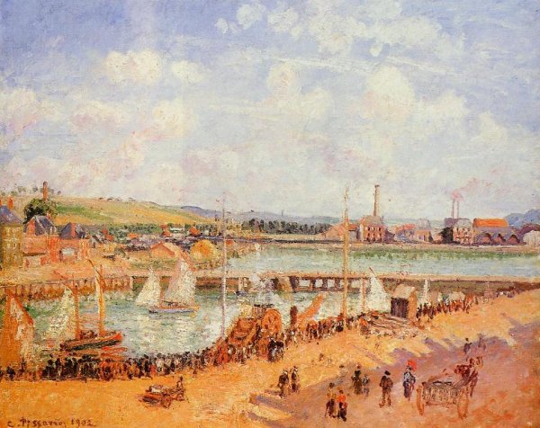 The Port of Dieppe, the Dunquesne and Berrigny Basins: High Tide, Sunny Afternoon by Camille Pissarro - Hand-Painted Oil Painting Reproduction