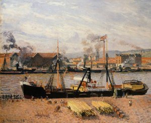 The Port of Rouen: Unloading Wood by Camille Pissarro Oil Painting