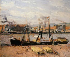 The Port of Rouen: Unloading Wood by Camille Pissarro - Oil Painting Reproduction