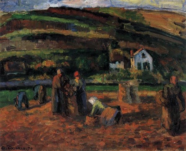 The Potato Harvest by Camille Pissarro - Hand-Painted Oil Painting Reproduction