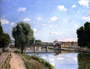 The Railroad Bridge at Pontoise by Camille Pissarro - Oil Painting Reproduction