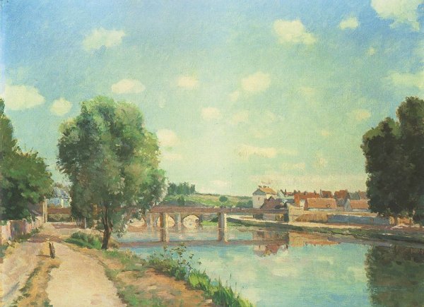 Main Product Photo of The Railway Bridge at Pontoise Painting by Camille Pissarro