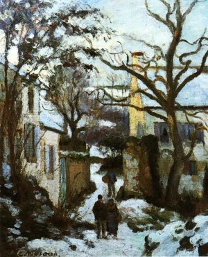 The Road to L'Hermitage in Snow by Camille Pissarro Oil Painting