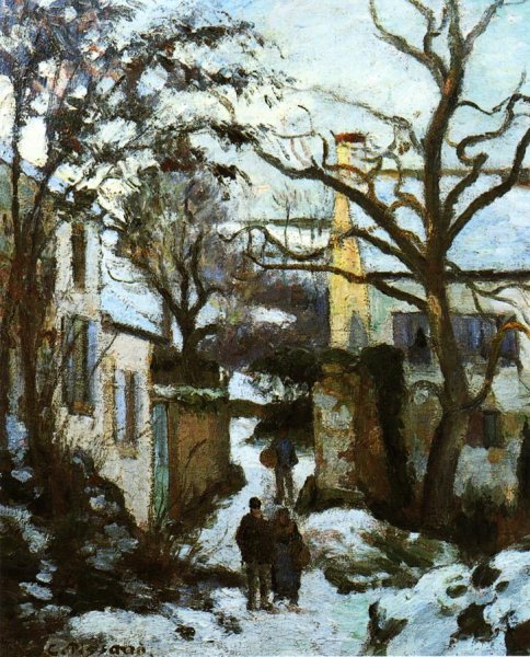 The Road to L'Hermitage in Snow by Camille Pissarro - Hand-Painted Oil Painting Reproduction