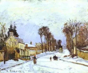 The Road to Versailles at Louveciennes also known as The Effect of Snow by Camille Pissarro - Oil Painting Reproduction