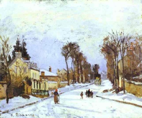 Main Product Photo of The Road to Versailles at Louveciennes also known as The Effect of Snow Painting by Camille Pissarro