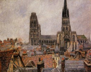 The Roofs of Old Rouen: Grey Weather aka The Cathedral by Camille Pissarro Oil Painting