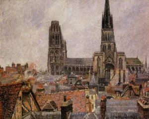 The Roofs of Old Rouen: Grey Weather aka The Cathedral by Camille Pissarro - Oil Painting Reproduction