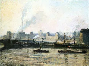 The Saint Sever Bridge at Rouen, Fog by Camille Pissarro Oil Painting