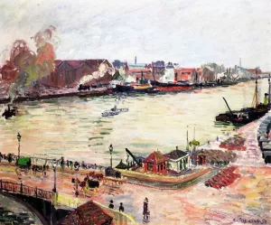 The Seine at Rouen, Pont Boieldieu painting by Camille Pissarro