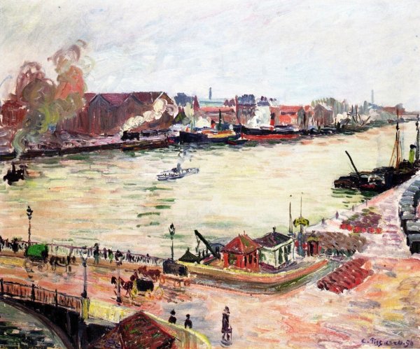 The Seine at Rouen, Pont Boieldieu by Camille Pissarro - Hand-Painted Oil Painting Reproduction
