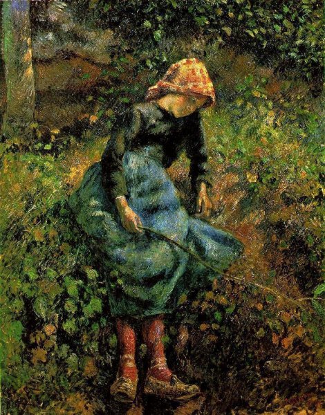 The Shepherdess also known as Young Peasant Girl with Stick by Camille Pissarro - Hand-Painted Oil Painting Reproduction