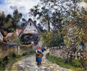 The Village Path also known as Thatched Cottages at Valhermeille painting by Camille Pissarro