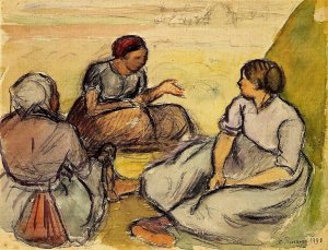 Three Peasant Women by Camille Pissarro Oil Painting