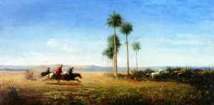 Three Riders and Horses Galloping on a Plain Venezuela painting by Camille Pissarro