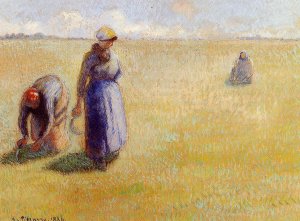 Three Women Cutting Grass by Camille Pissarro Oil Painting