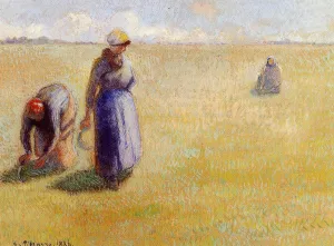 Three Women Cutting Grass Oil painting by Camille Pissarro