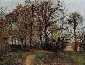 Trees on a Hill, Autumn, Landscape in Louveciennes Oil painting by Camille Pissarro