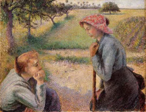 Two Peasant Woman Chatting Oil painting by Camille Pissarro