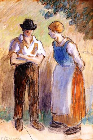 Two Peasants by Camille Pissarro - Oil Painting Reproduction