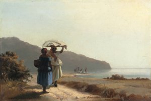 Two Women Chatting by the Sea, St. Thomas by Camille Pissarro Oil Painting