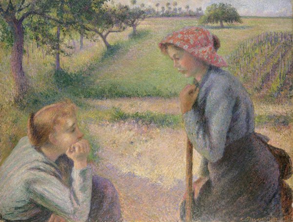 Two Young Peasant Women  by Camille Pissarro - Hand-Painted Oil Painting Reproduction