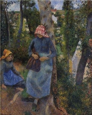 Two Young Peasants Chatting Under the Trees by Camille Pissarro Oil Painting