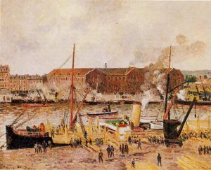 Unloading Wood at Rouen by Camille Pissarro Oil Painting