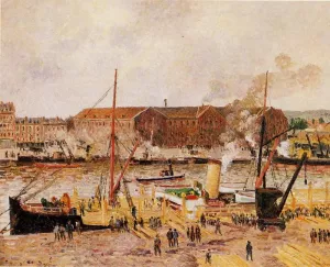 Unloading Wood at Rouen by Camille Pissarro - Oil Painting Reproduction