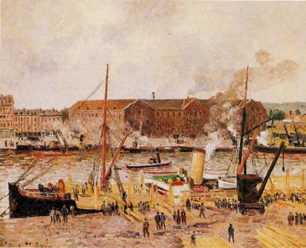 Unloading Wood at Rouen by Camille Pissarro - Hand-Painted Oil Painting Reproduction