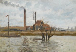 Usine a Saint-Ouen-L'aumone, La Crue De L'oise by Camille Pissarro Oil Painting