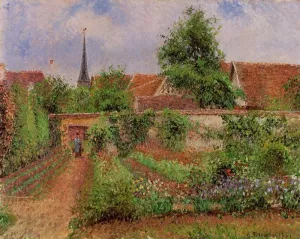 Vegetable Garden in Eragny, Overcast Sky, Morning by Camille Pissarro - Oil Painting Reproduction