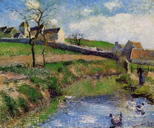 View of a Farm in Osny by Camille Pissarro - Oil Painting Reproduction