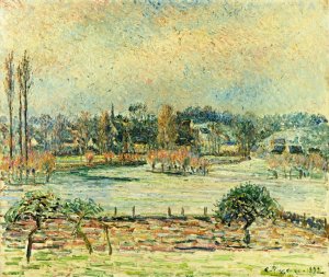 View of Bazincourt, Flood, Morning Effect by Camille Pissarro Oil Painting