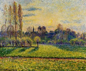 View of Bazincourt, Sunset Oil painting by Camille Pissarro
