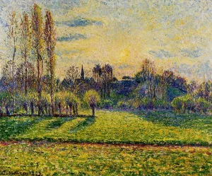 View of Bazincourt, Sunset by Camille Pissarro Oil Painting