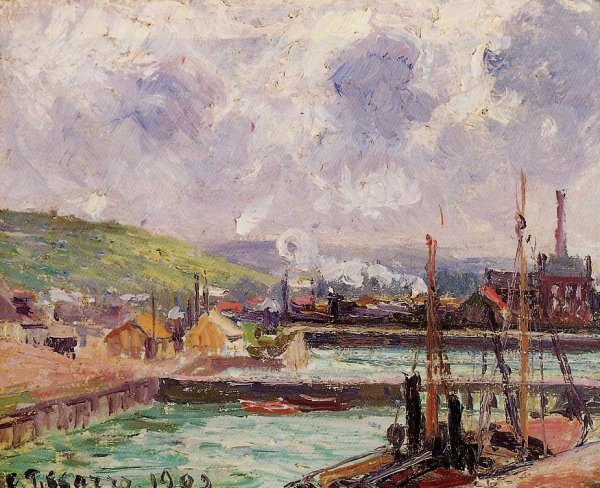 View of Duquesne and Berrigny Basins in Dieppe by Camille Pissarro - Hand-Painted Oil Painting Reproduction
