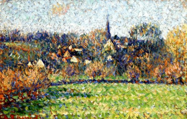 View of the Village of Bazincourt by Camille Pissarro - Hand-Painted Oil Painting Reproduction