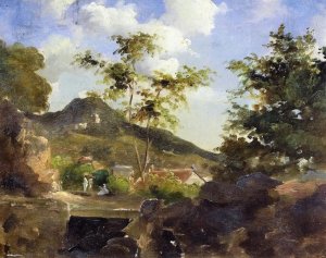 Village at the Foot of a Hill in Saint Thomas, Antilles by Camille Pissarro Oil Painting