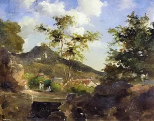 Village at the Foot of a Hill in Saint Thomas, Antilles by Camille Pissarro Oil Painting