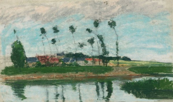 Village au bord d'un etang  by Camille Pissarro - Hand-Painted Oil Painting Reproduction