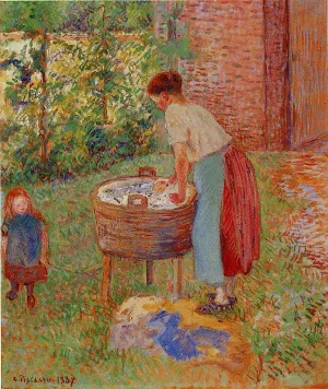 Washerwoman, Eragny painting by Camille Pissarro