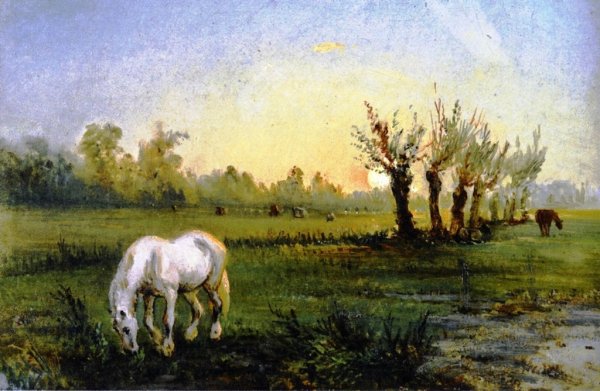 White Horse in a Meadow by Camille Pissarro - Hand-Painted Oil Painting Reproduction