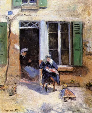 Woman and Child Doing Needlework by Camille Pissarro Oil Painting