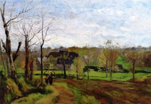 Woman and Child on a Path, Winter by Camille Pissarro Oil Painting