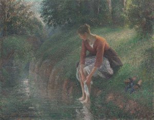 Woman Bathing Her Feet in a Brook by Camille Pissarro Oil Painting