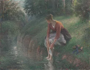Woman Bathing Her Feet in a Brook by Camille Pissarro Oil Painting