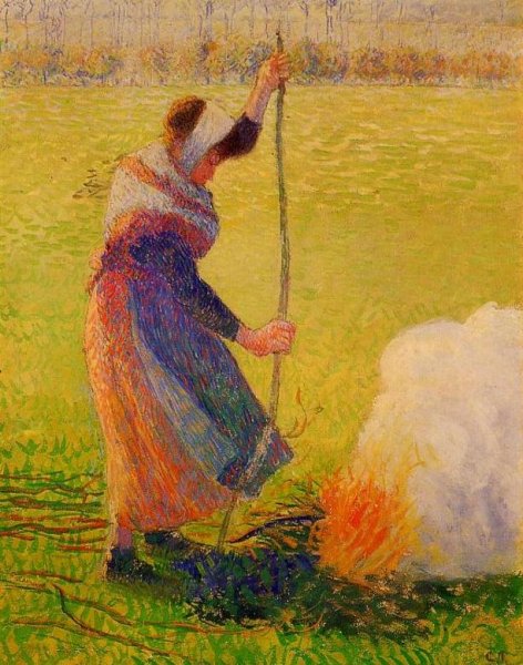 Woman Burning Wood by Camille Pissarro - Hand-Painted Oil Painting Reproduction