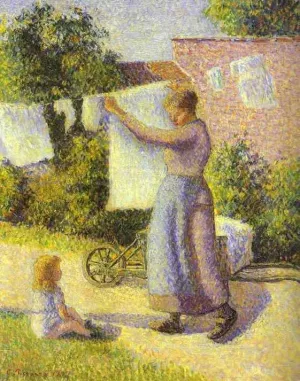 Woman Hanging Laundry by Camille Pissarro Oil Painting