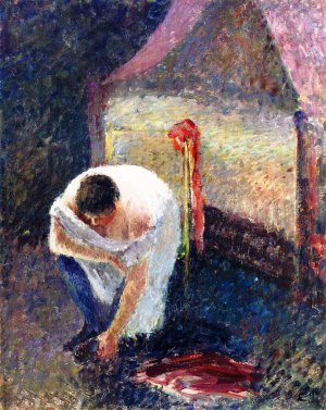 Woman in a Chemise next to a Bed by Camille Pissarro Oil Painting